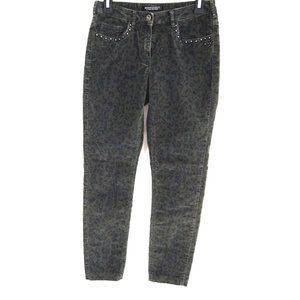 Maison Scotch Womens Corduroy Pants 27X32 Skinny Punk Radar Leopard Olive Studs